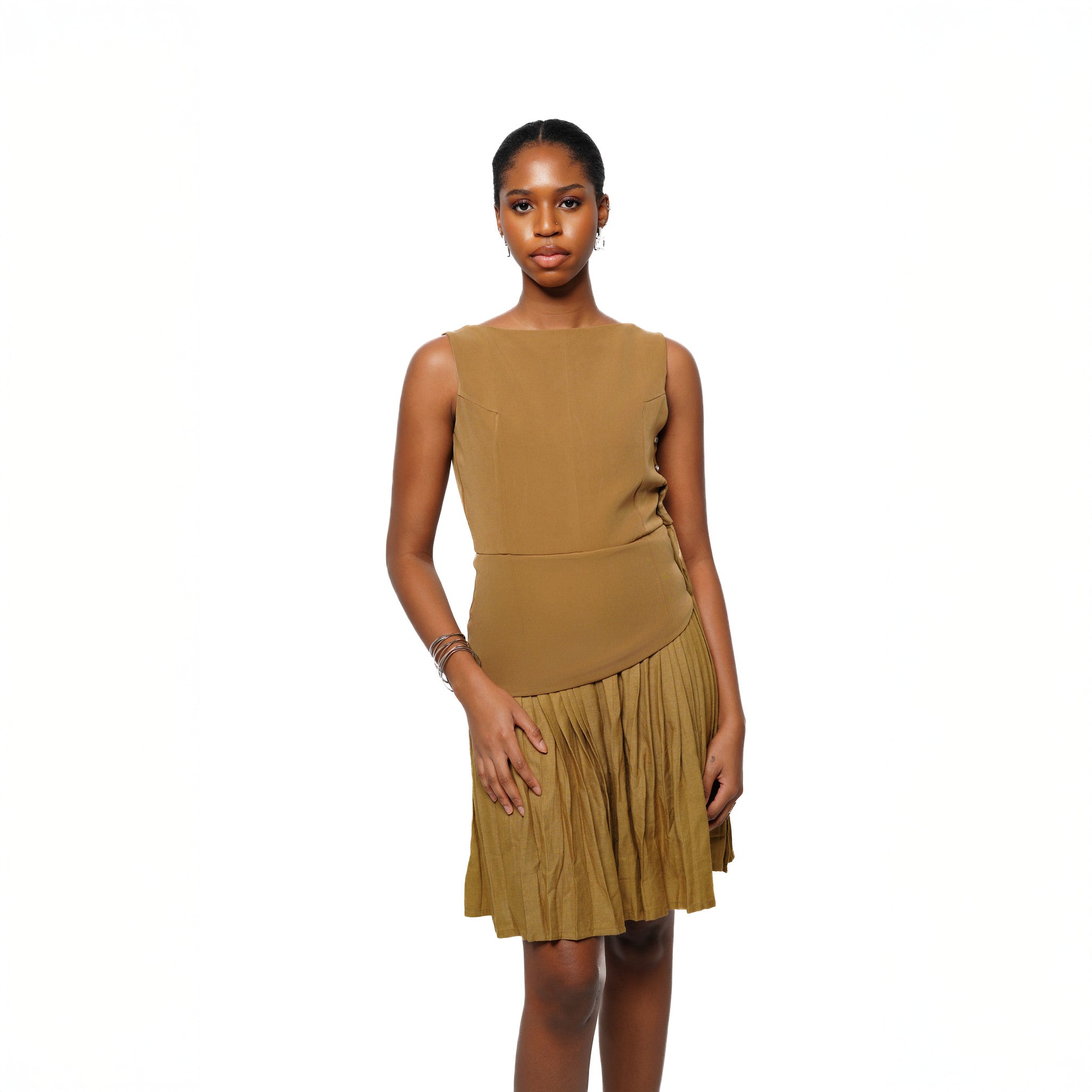 Alessia Structured Midi Dress S / Bronze Alessia Structured Midi Dress S / Bronze