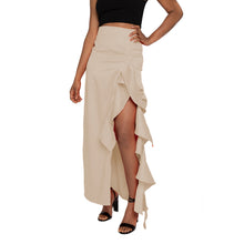 Load image into Gallery viewer, Long slit beige skirt with ruffles
