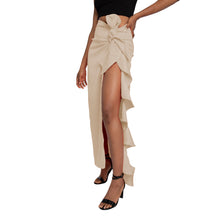 Load image into Gallery viewer, Long slit beige skirt with ruffles
