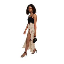 Load image into Gallery viewer, Long slit beige skirt with ruffles
